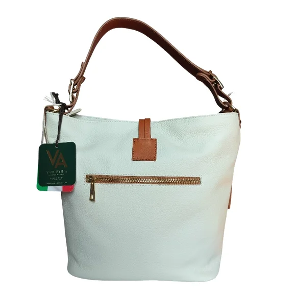 Valentina White and Tan Genuine Italian Leather Shoulder Bag NWT - Picture 2 of 8